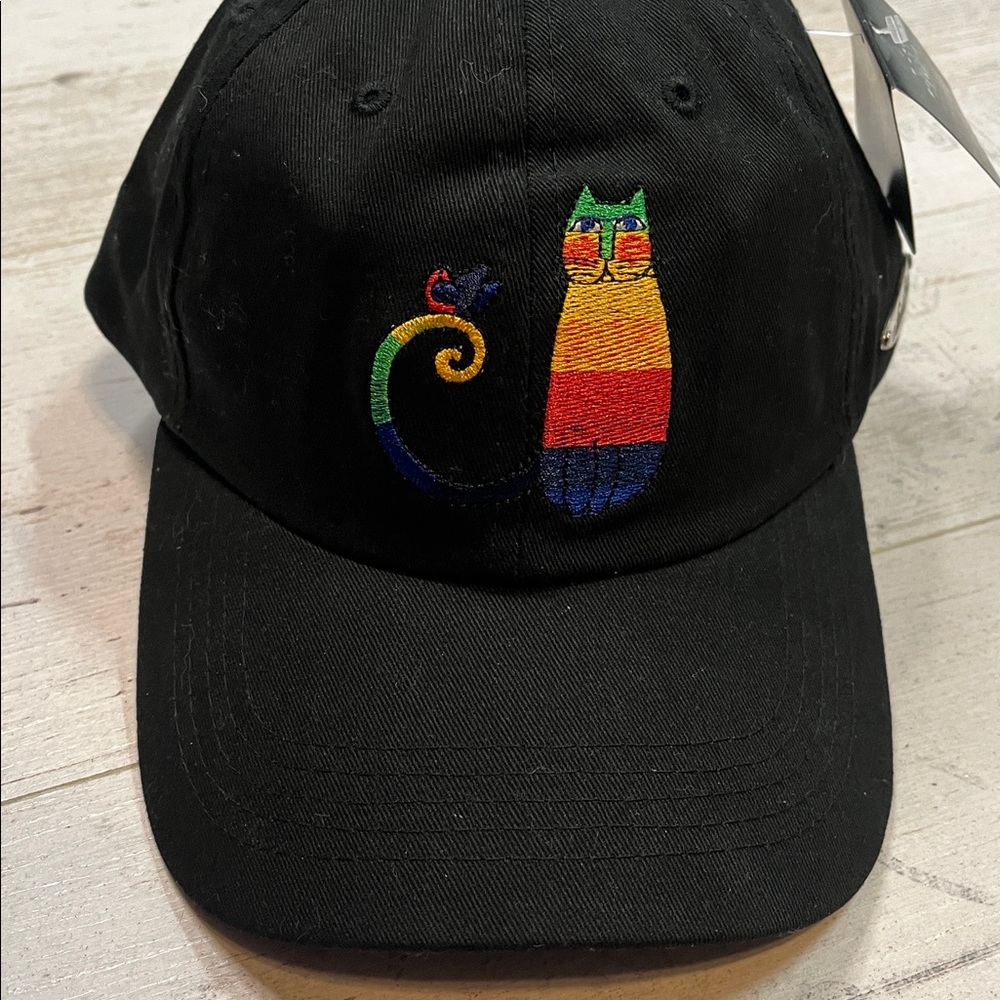 Laurel Burch Black Cap Rainbow Cat Embroidery - Picture 2 of 6